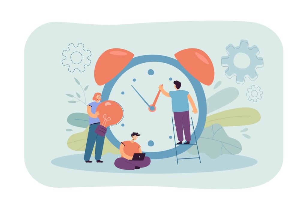 Illustration representing French grammar and time, used in the article ‘Past Participle Agreement in Passé Composé Explained’ on French with Agnes.